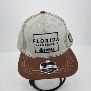 NWT Robin Ruth Florida Take Me Back To EST 1845 Flat Brim Palm Trees Flat Top